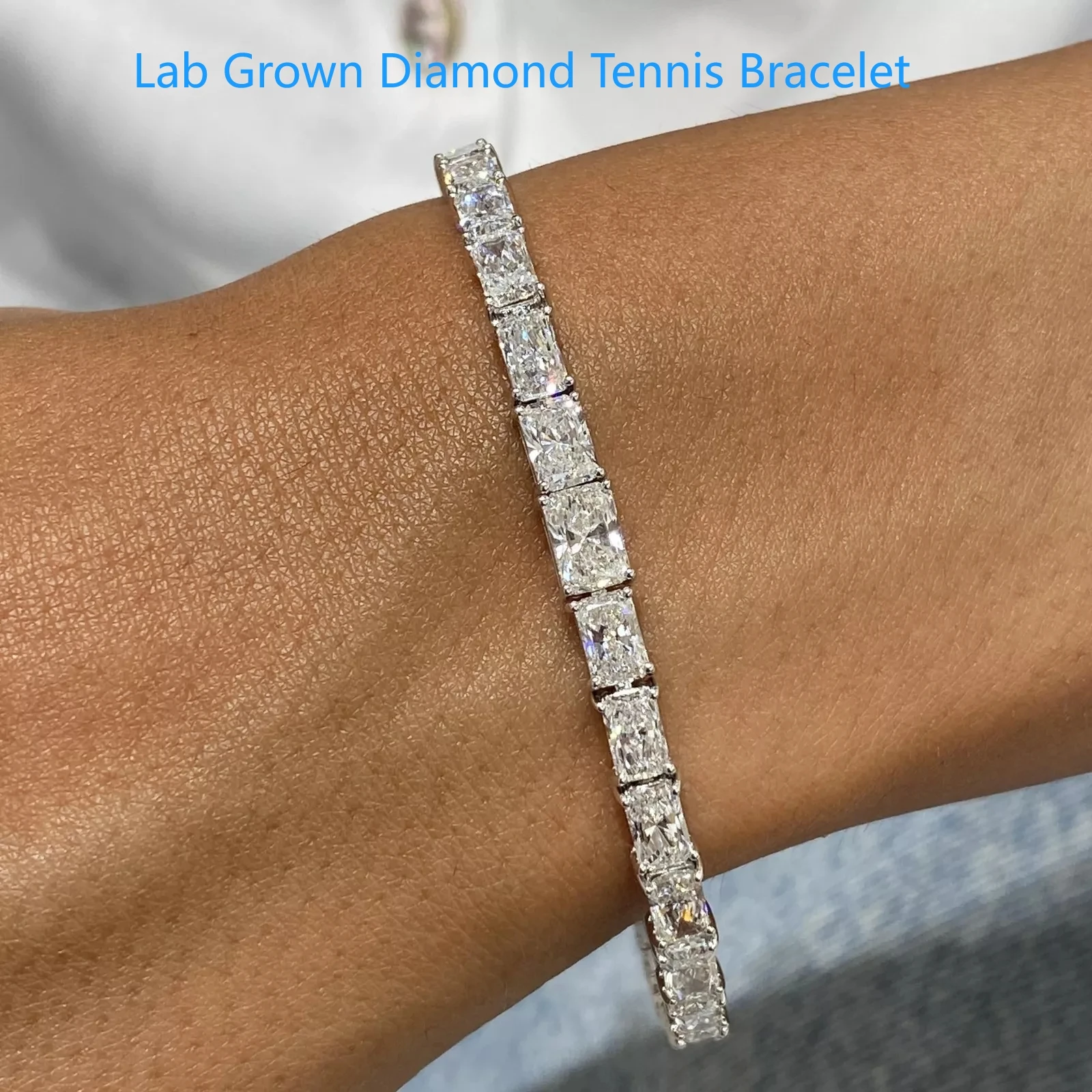 CVD HPHT Lab-Grown Diamond Tennis Bracelet 14K White Gold Radiant Cut 10CTW DEF VS-VVS Wedding Necklace For Women