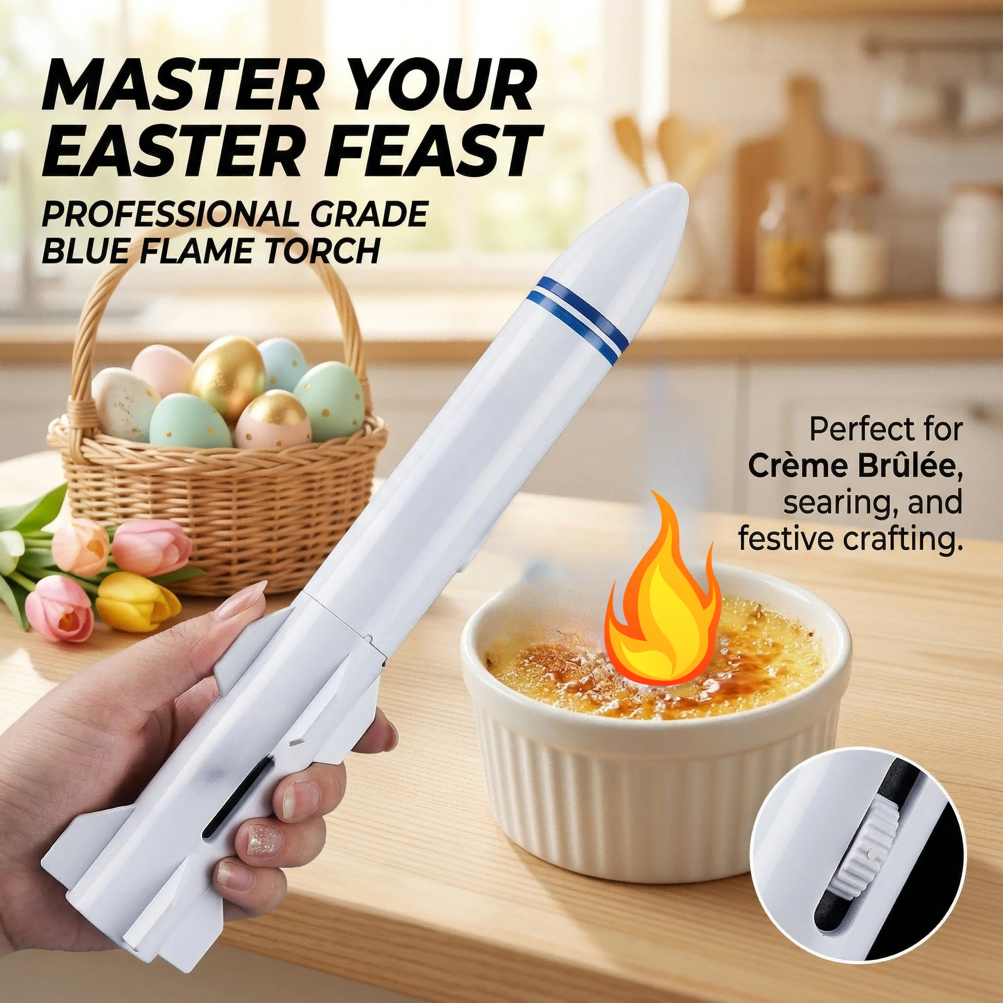 Rocket Shaped Torch Lighter, High Power Windproof Jet Flame, Adjustable Fire,Easter Gift, Kitchen Crème Brûlée Refillable Butane