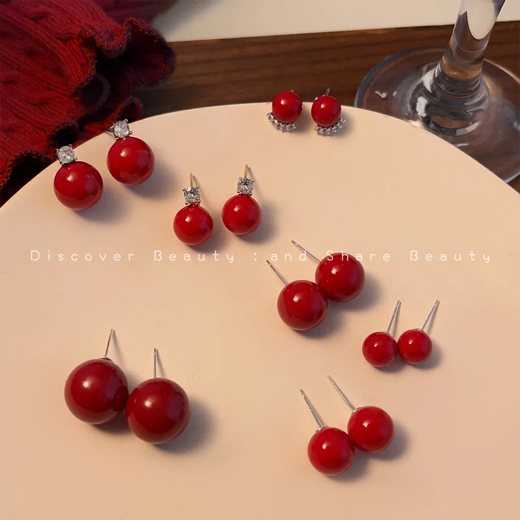 diy-accessories-retro-hong-kong-style-red-pearl-stud-earrings-light-luxury-fashion-versatile-zircon-earrings-new-year's-atmosphe