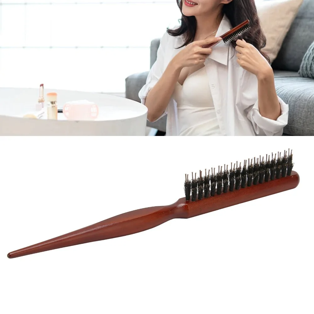 Hairdressing Tool Ergonomic Handle Teasing Brush Nylon Hairs Wooden Handle Styling Comb Professional Teasing Comb Salon Use