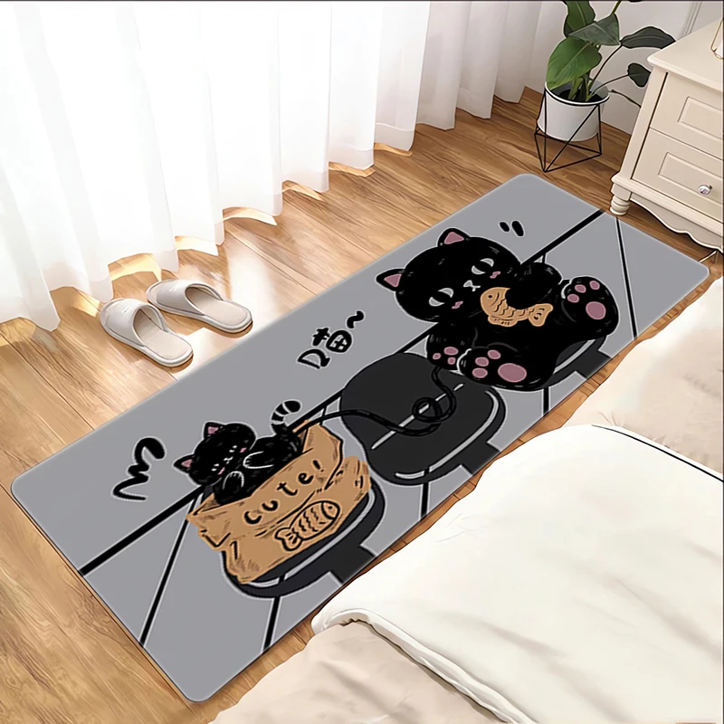 Black Cat Foot Mat Home Entrance Mats Washable Non-slip Kitchen Rug Carpet Bath Door Doormat House Bathroom Hallway Floor Garden