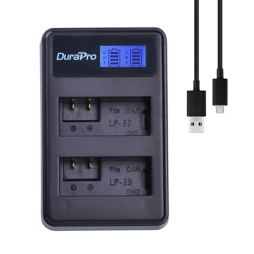 デュアルUSB充電器,DuraPro-LP-E8バッテリーおよび液晶充電器,550d,600d,650d,700d,kiss,x4,x5,x6i,x7i,lp8