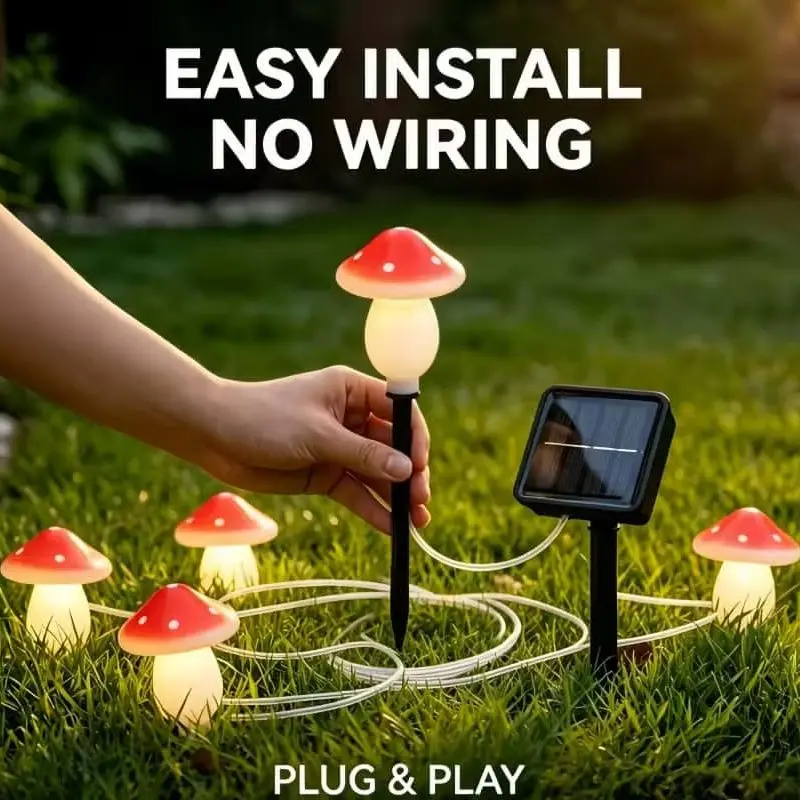 Solar Mushroom String Lights Waterproof Outdoor Stake Lights for Yard Lawn Patio Christmas Halloween Holiday Decor - view 6
