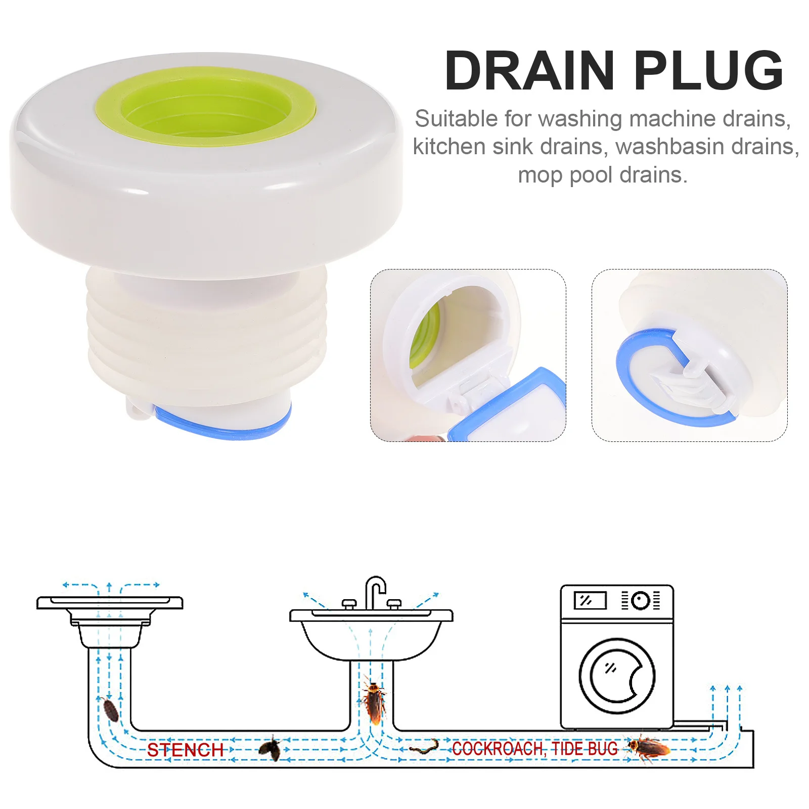 

Sewer Pipe Sealing Plug Anti-Overflow Silicone Drain Cover for Kitchen Bathroom Washbasin Mop Pool Easy Install Durable Long