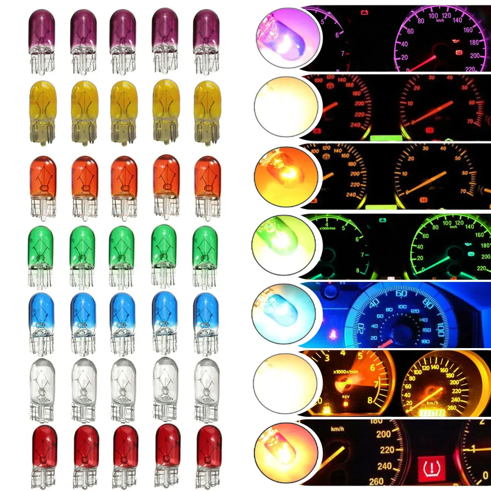 

10Pcs T10 501 3W Wedge Interior Car Auto Side Light Interior Dashboard Dash Panel Gauge Bulbs Colors Bright Replacement