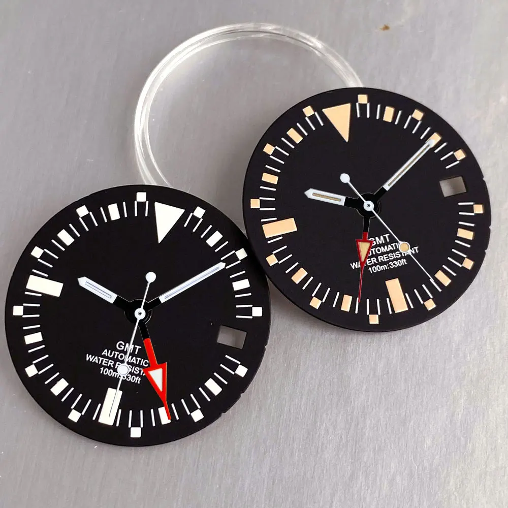 Luminous 29mm Black Watch Dial Face White Orange Index fit NH34A NH34 GMT Automatic Movement Mens Diving Watch Accessories Tool