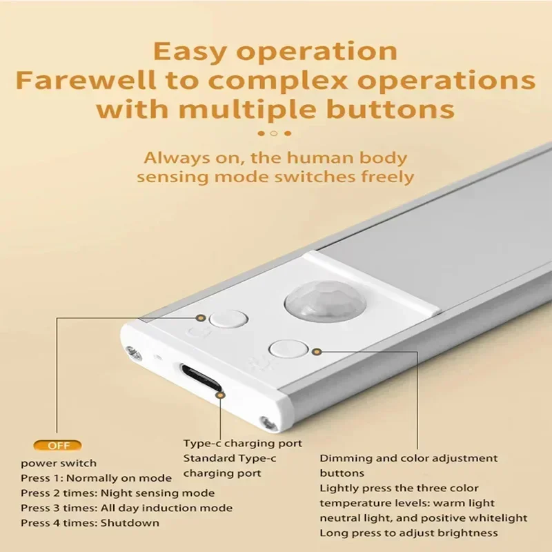 أضواء تحت الخزانة، مستشعر حركة قابل لإعادة الشحن، ضوء داخلي، لاسلكي و3 ألوان قابل للتعتيم مع تأثير عين القطة #6