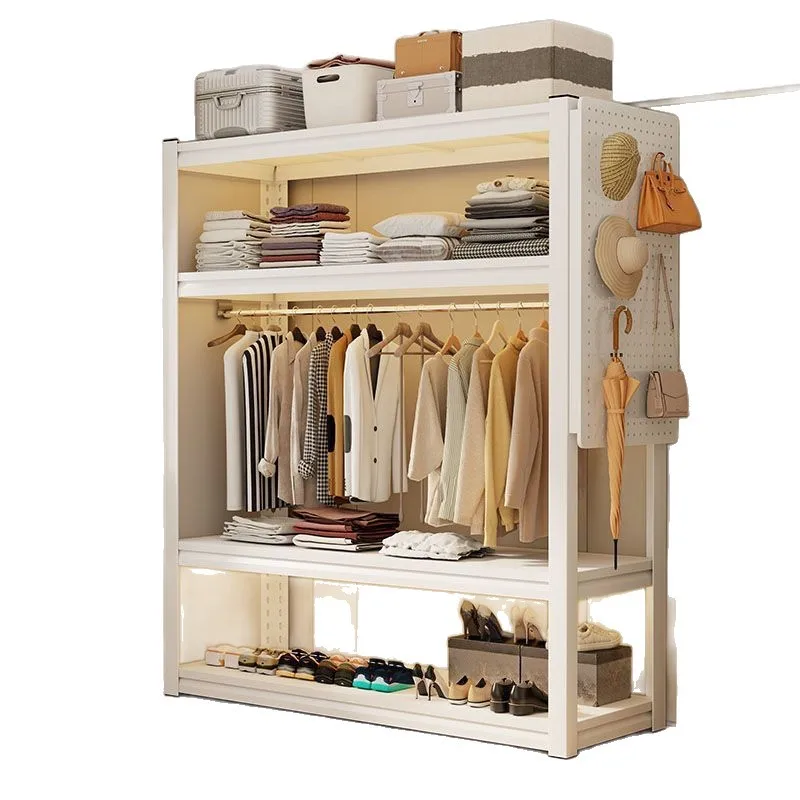 Household shelf wardrobe double-layer hanger steel hanger storage rack open simple wardrobe wardrobe coat rack