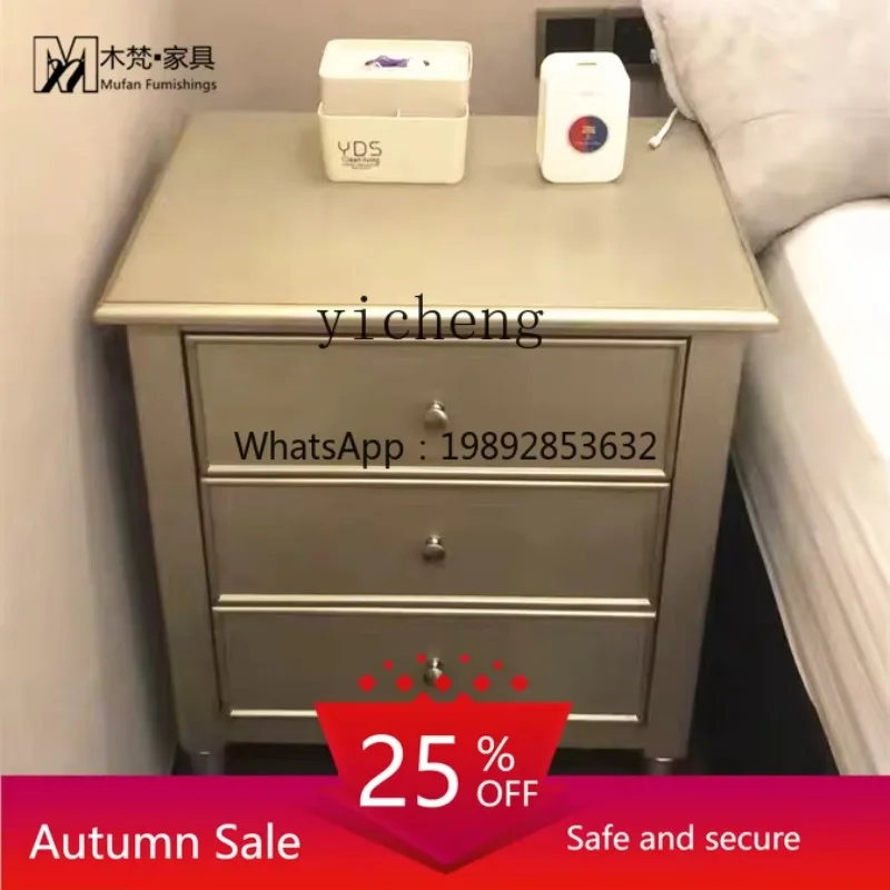 LYY Simple American light luxury bedside table solid wood champagne gold and silver three drawers rectangular Internet celebrity