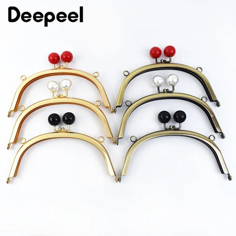 2Pcs Deepeel 12/16/20cm Pearl Head Metal Bags Handle Purse Frame Kiss Clasp Women's Handbag Strap DIY Handmade Bag Accessories