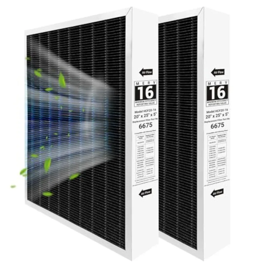 

2 УПАКОВКИ Воздушных фильтров 20x25x5 X6675 MERV 16 с угольным наполнителем, совместимых с Lennox X6675 и Lennox HCC20-28 для систем отопления и кондиционирования