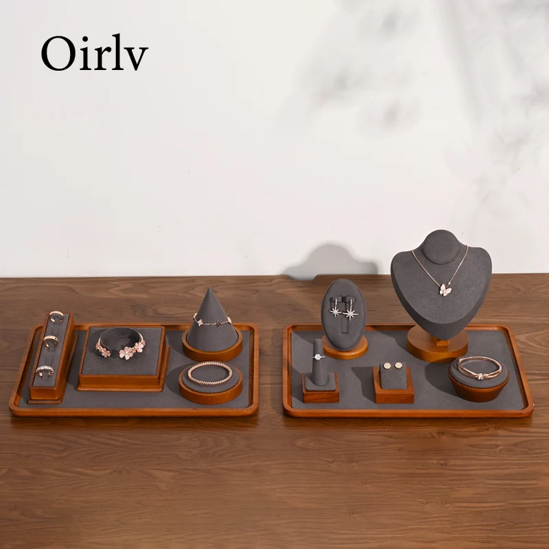 Oirlv Solid Wood Jewelry Tray Bracelet Ring Display Props Sets Jewelry Organizer Holder Necklace Display Stand Jewelry Plate