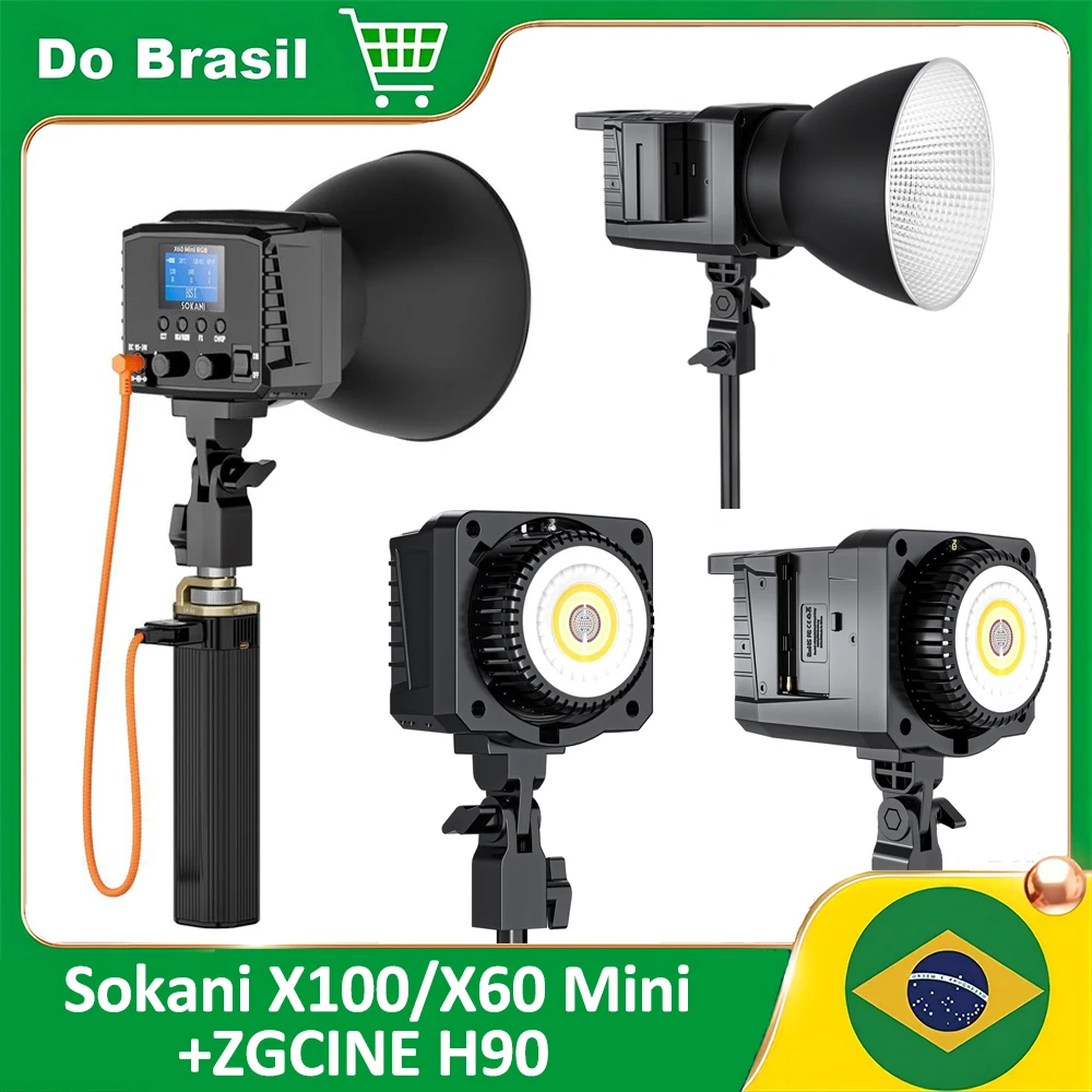 【DO BRASIL】Sokani X100 X60 Mini RGB Bi-Color LED Video Light with ZGCINE H90 Battery Bank Grip 6000mAh for Outdoor Video Shootin