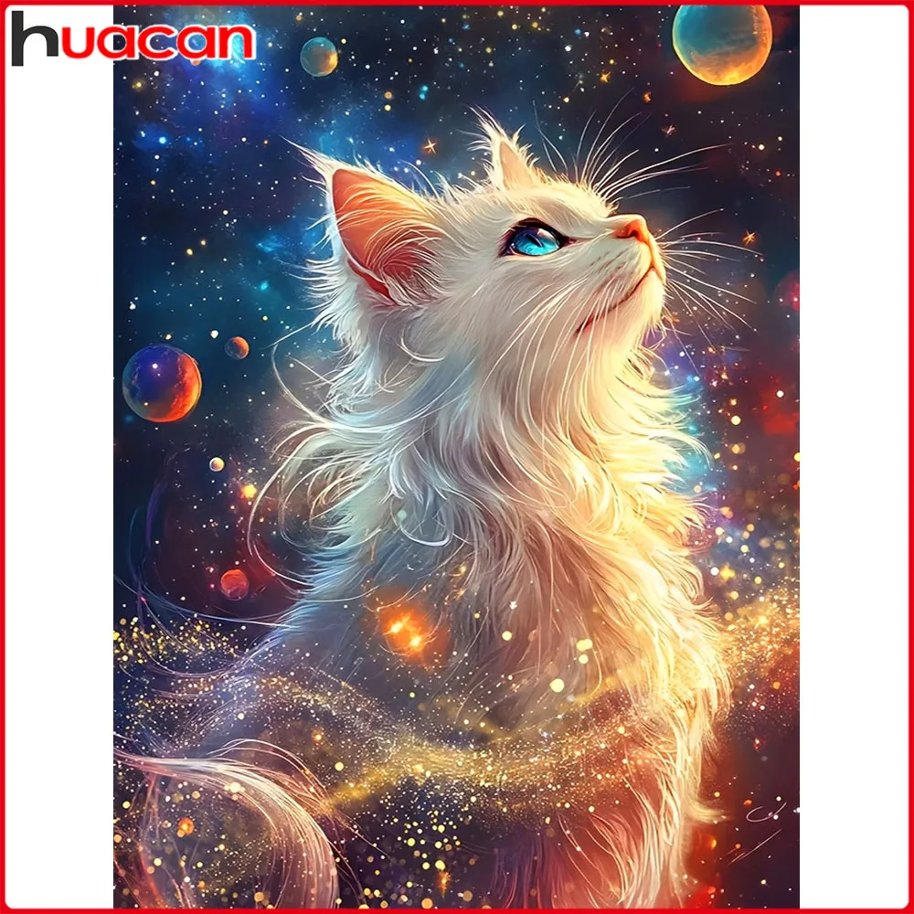 Huacan 5D Diamantmalerei Katze Sternenhimmel Diamant-Mosaik Tier-Landschaft Komplettes Set Dekorative Gemälde