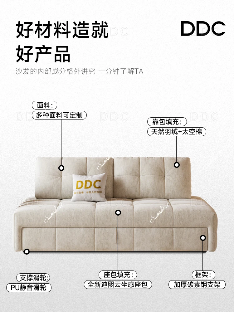 Cream wind foldable sofa small apartment dual-purpose pull-out study fabric push-pull bed