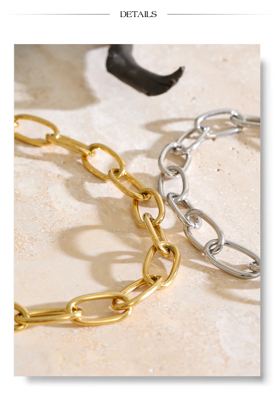 Yhpup Edelstahl Oval-Kettenhalskette Wasserdicht Metall Personalisierte Schlüsselbeinkette Schmuck PVD-beschichtet – Detail 8