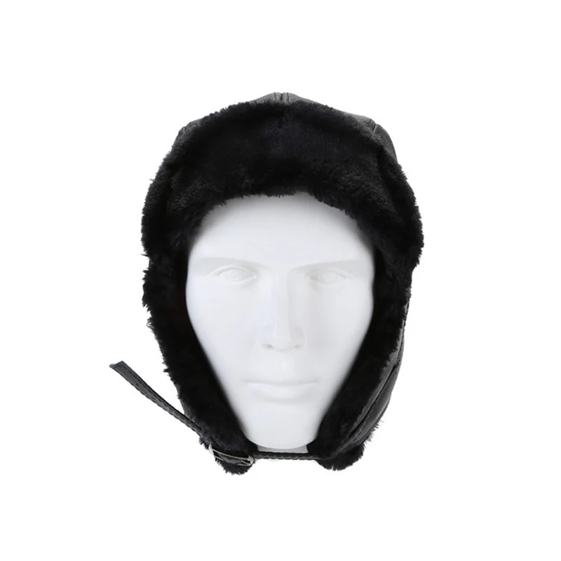 Men Women Winter Lei Feng Real Leather Hat Pilot Aviator Bomber Trapper Hat Faux Fur Snow Cap With Ear Flaps Windproof Warm