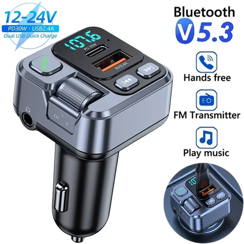 30W USB C Charger Car Bluetooth 5.1 Receiver USB Digital Display Fast Charger Car Radio Car Mobile Phone Adapter FM Transmiter
