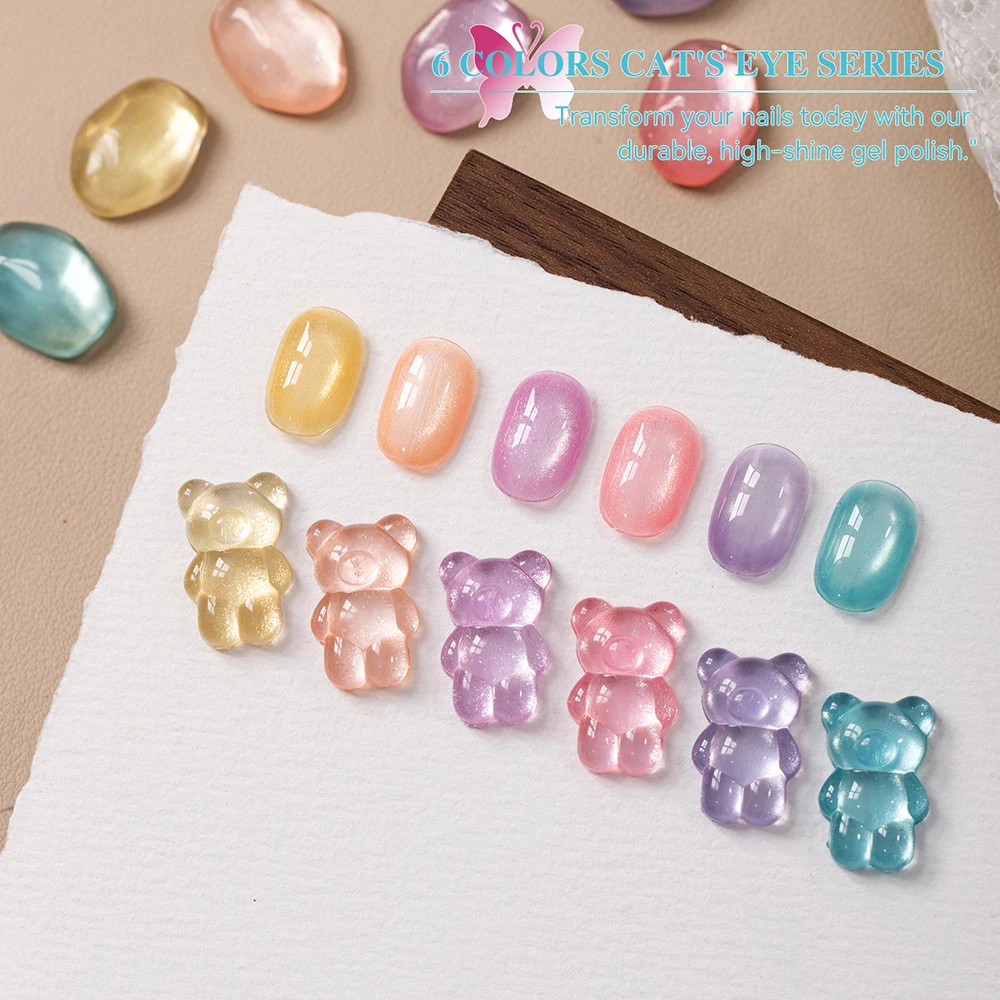 Vendeeni TPO HEMA FREE 6 Farben/Set Glasperlen Kristall Katzenaugen Gel Nagellack Klarer Jelly UV Magnetischer Gel-Lack mit Display – Detail 8