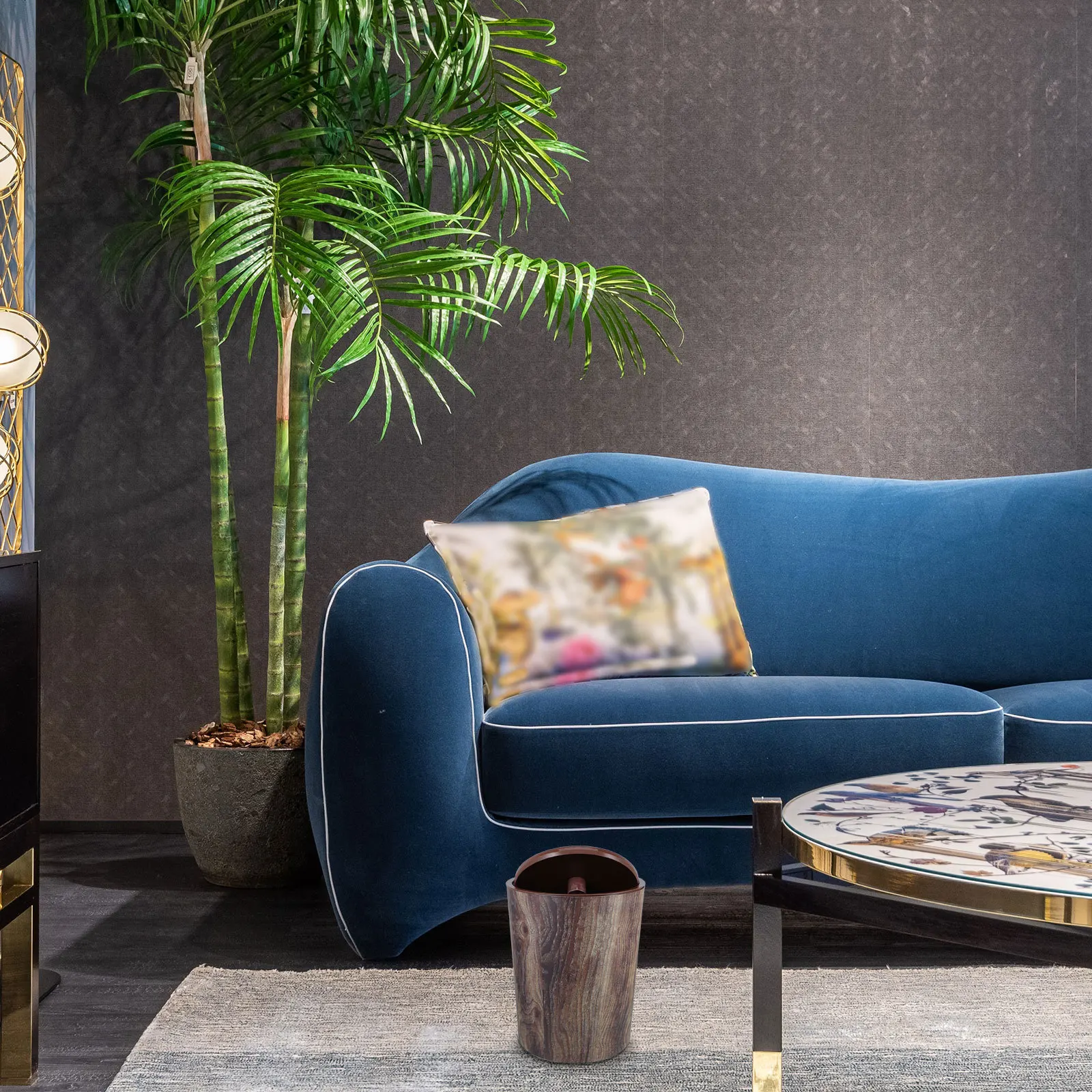 

Large Capacity Retro Wood Grain Trash Can Plastic Decorative Waste Basket for Bathroom Kitchen Office Living Room Bedroom