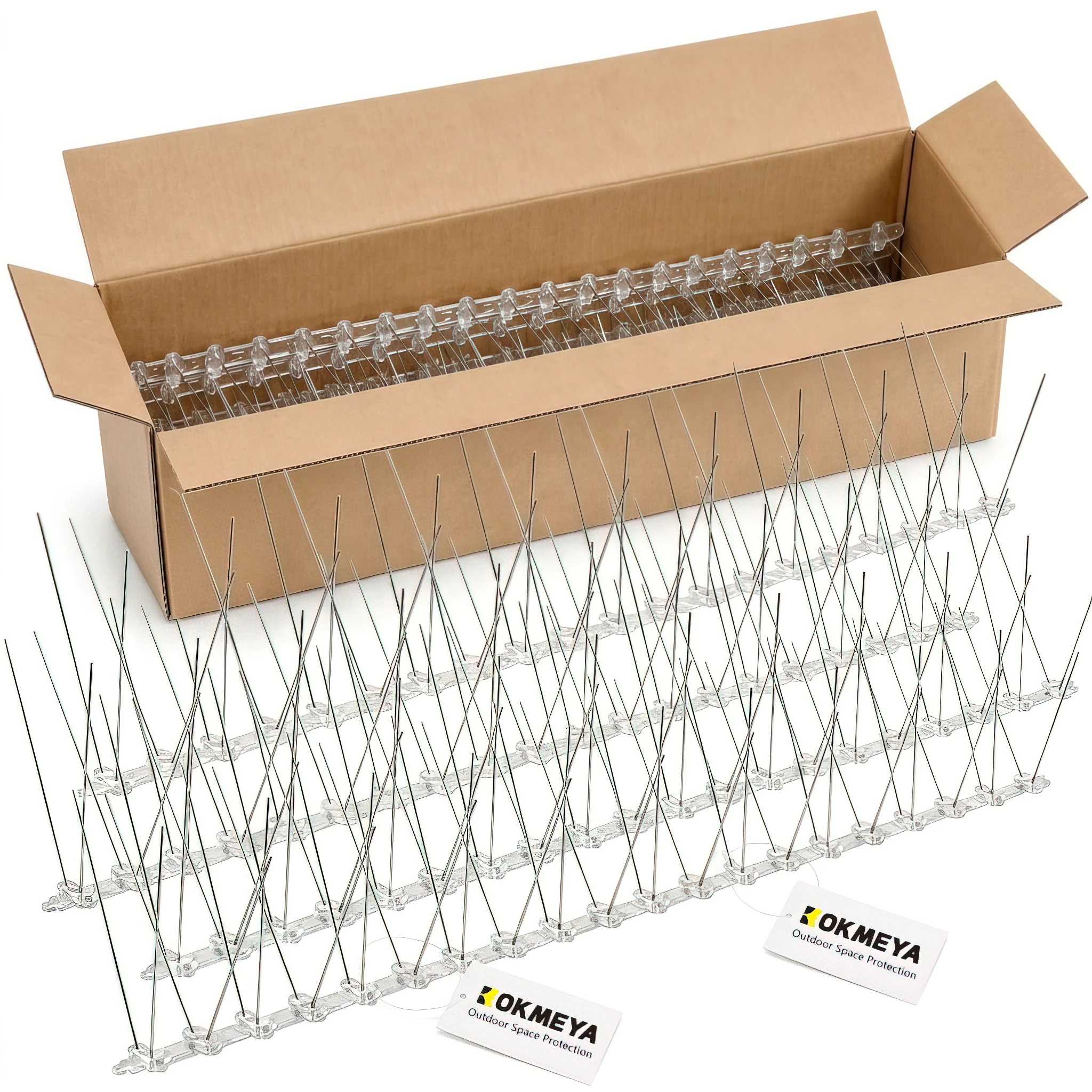 KOKMEYA Vogelabwehr Spikes Taubenabwehr 5M 10M aus Edelstahl 4-reihig mit flexiblem UV-beständigem Sockel für Balkon Dach Zaun Fenster Dachrinne Mauer Solaranlage Katzenschutz