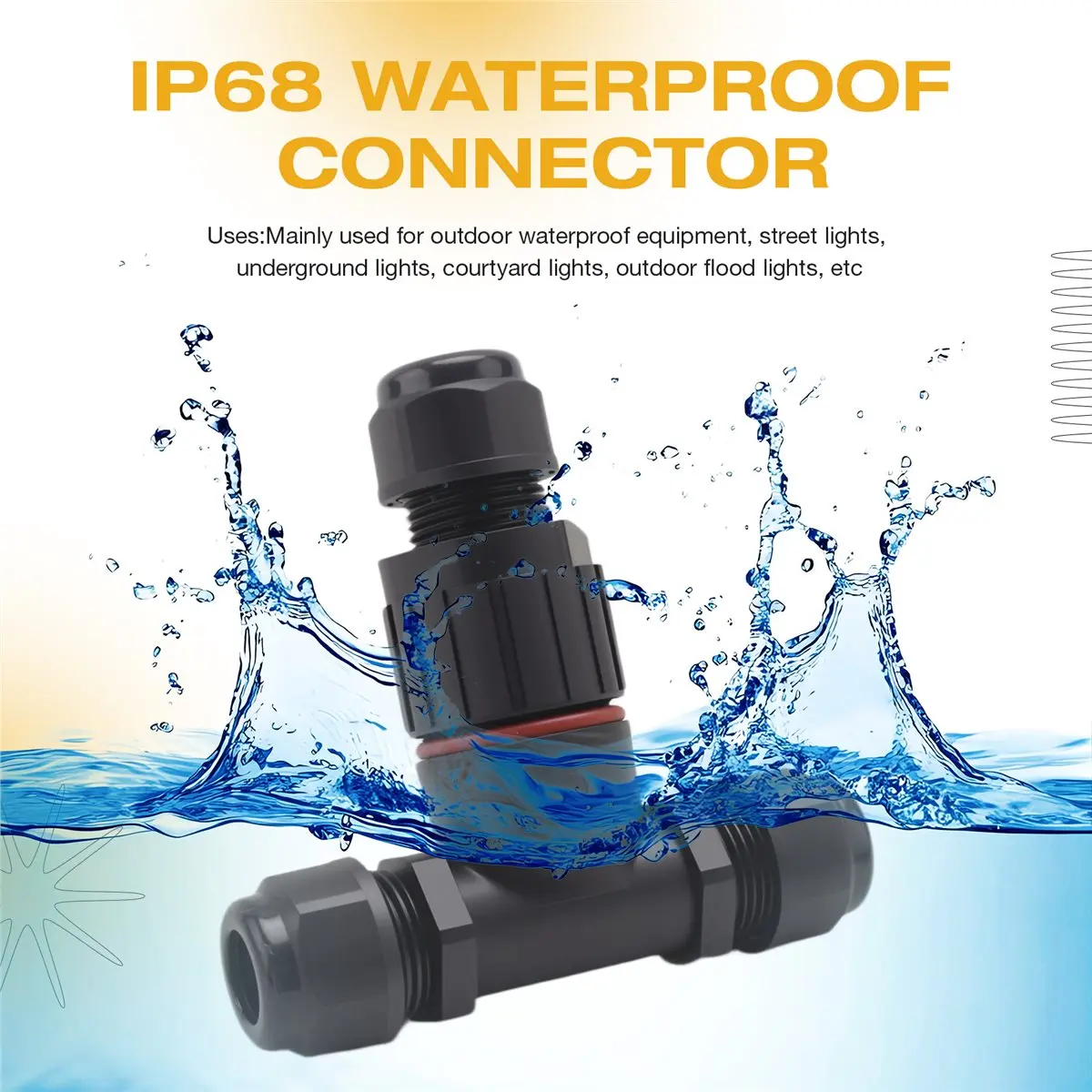 A50U 3Pcs IP68 Waterproof Connector Electrical Cable 3 Way T Shape Outdoor Industrial Wire Middle Waterproof Connector