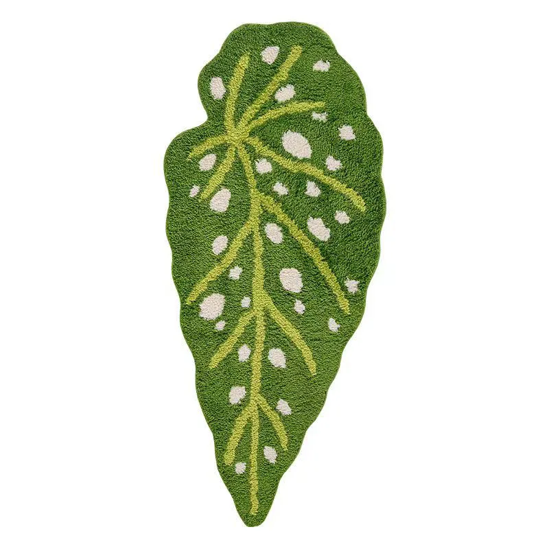 Green Leaf Shaped Super Absorbent Bathroom Rug Home Decor Sofa Floor Carpet Non-slip Bath Mat Machine Washable Flock Bedroom Mat