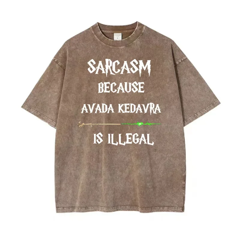 100% Cotton Oversize Retro Shirt Sarcasm Because Avada Kedavra Is Illegal Shirt Wizard School Unisex Tee Fantasy Apparel Y2K Top