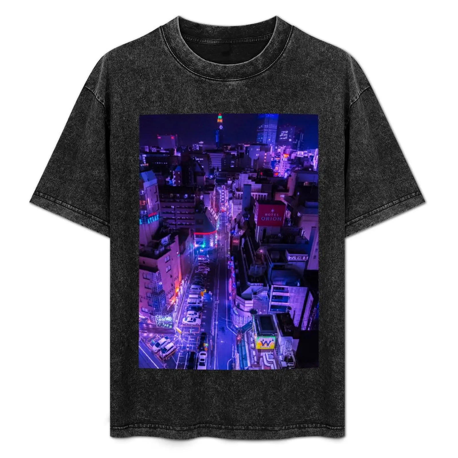 Tokyo City Night Views T-Shirt Basic Plain Tee for Spring and Summer
