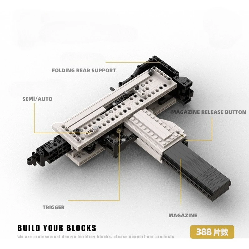 MOC Building Block Gun Uzi Single Burst High Difficulty Can Fire Mac 11 Adult Boy Love Collecting Bricks Toy