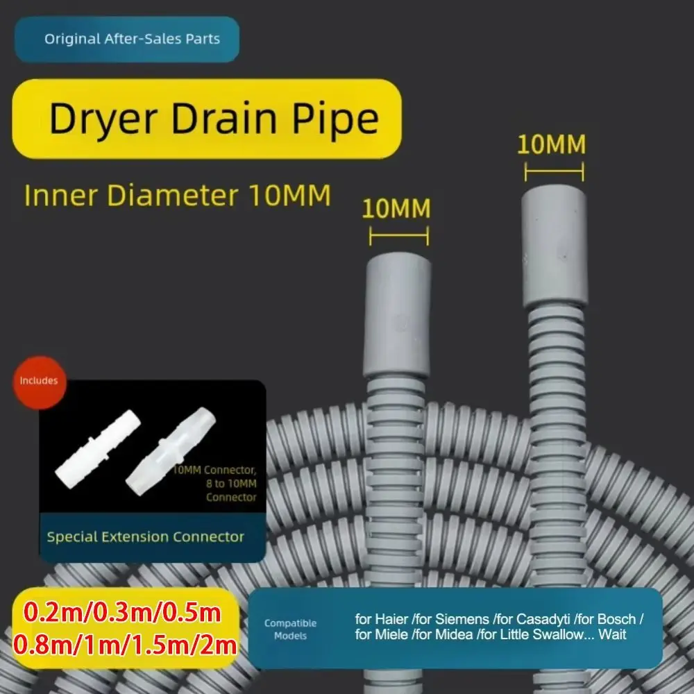 10mm Dryer Drain Multiple Sizes with Adapter Dryer Extension Hose Replacement for Midea for Haier for Siemens Dryers