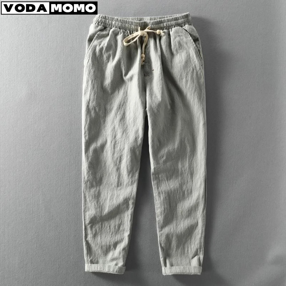 

2023 New Fashion Men's Pants Solid Color Breathable Sports Pants Drawstring Casual Outdoor Daily Linen Pants ropa hombre