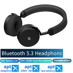 ENC Wireless Bluetooth Headphones with Microphone Stereo aptX adaptive Bluetooth 5.3 on-ear Headset with Noise Cancel BT Earphon