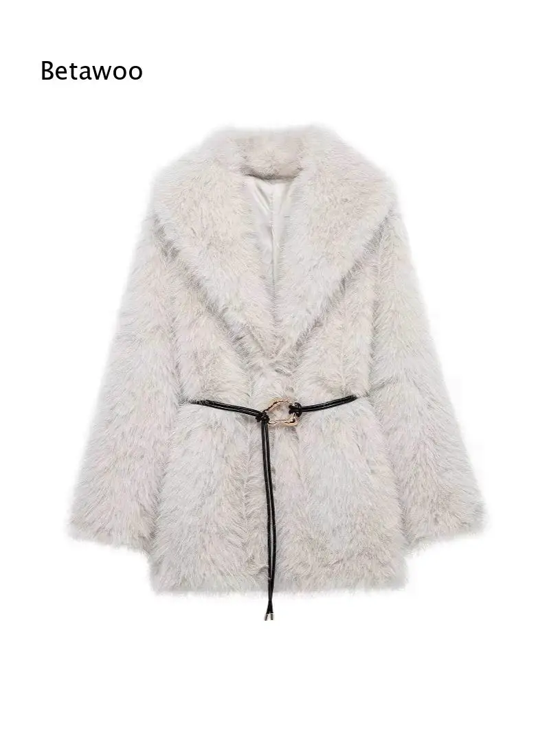 Women Plus Size Mid Length Faux Fur Overcoat Elegant Warm Plush Outerwear For Autumn Winter Daily Gathering Travel And Various C