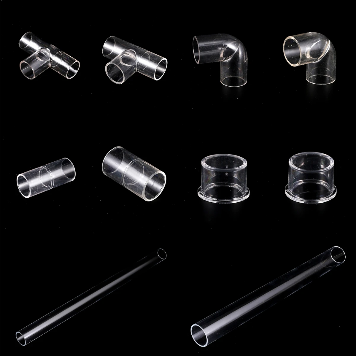 ID20/25mm Aquarium Transparent Tee Straight Elbow End Plug Connector DN20/25mm Clear Acrylic Tube Home Water Supply Pipe Fitting