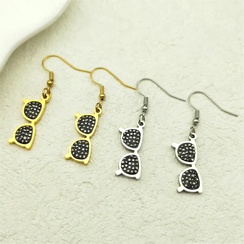 

Fashion Sunglasses Dangle Drop Earrings For Women Girls Stainless Steel Silver Color Rhinestone Party Summer Earring Jewelry