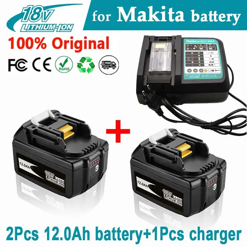 original Battery 18V 12.0Ah 100% for Makita Rechargeable Power Tool Battery,Replaceable LED Lithium-ion,LXT BL1860B BL1860BL1850