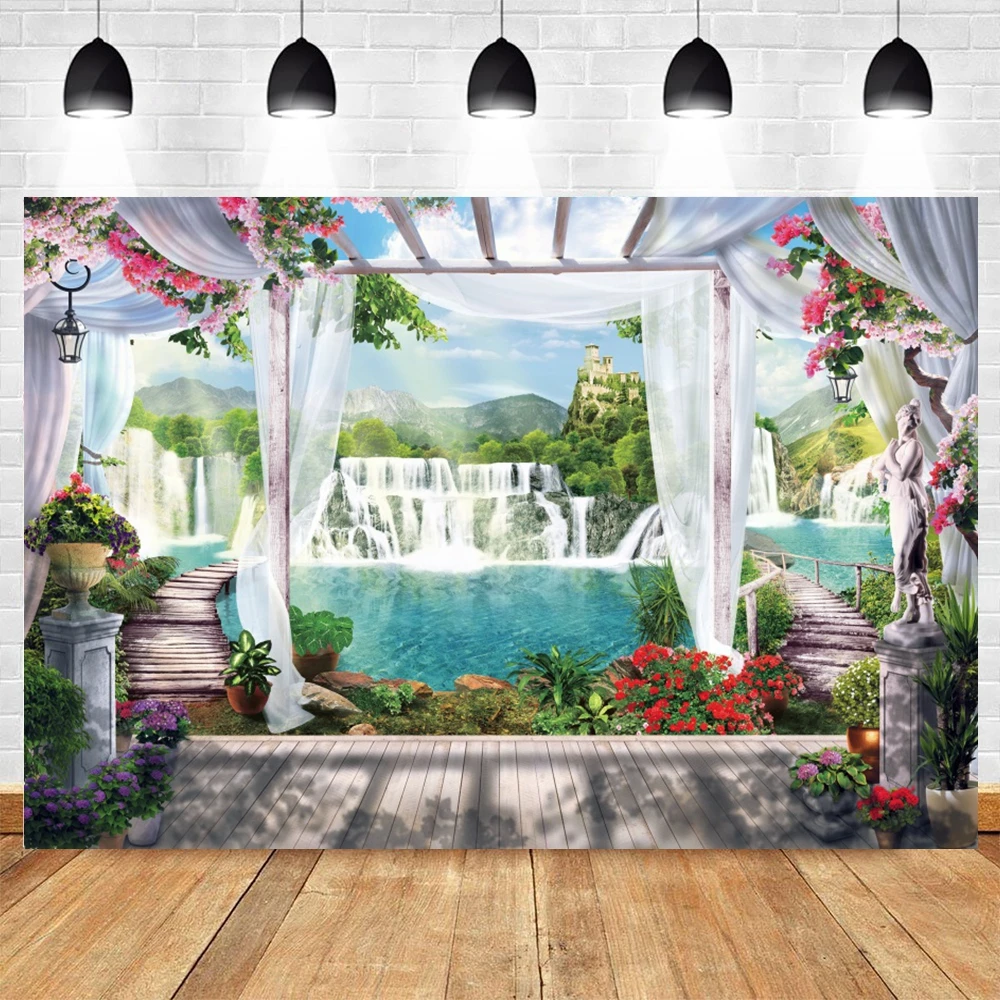 Window Scene Backdrop for Photography Summer Sea Ocean Landscape Scenery Spring Seaside Office Photocall Background Photo Studio