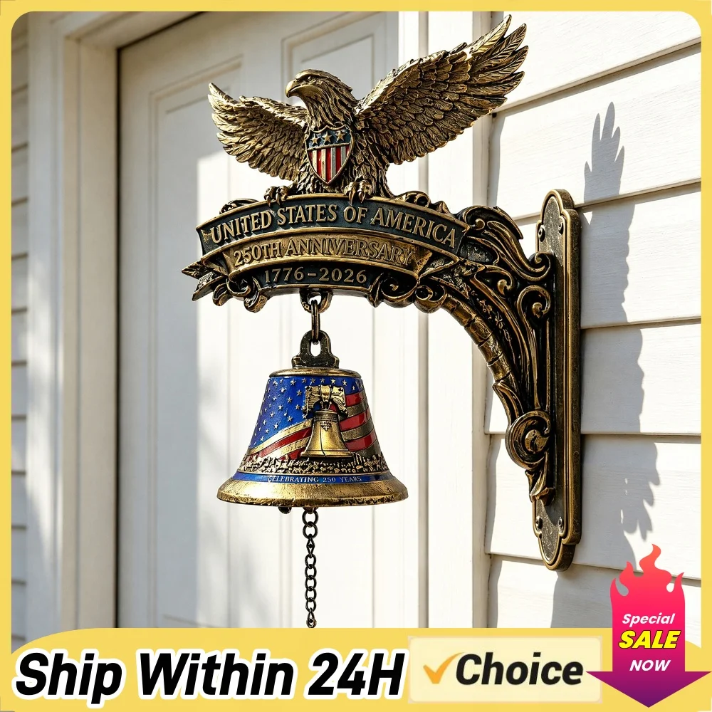 Eagle Desgin 250th Anniversary Wall Bell 4th of July Hangable Manual Ring Decorative Bell Vintage for Indoor Outdoor Home Garden