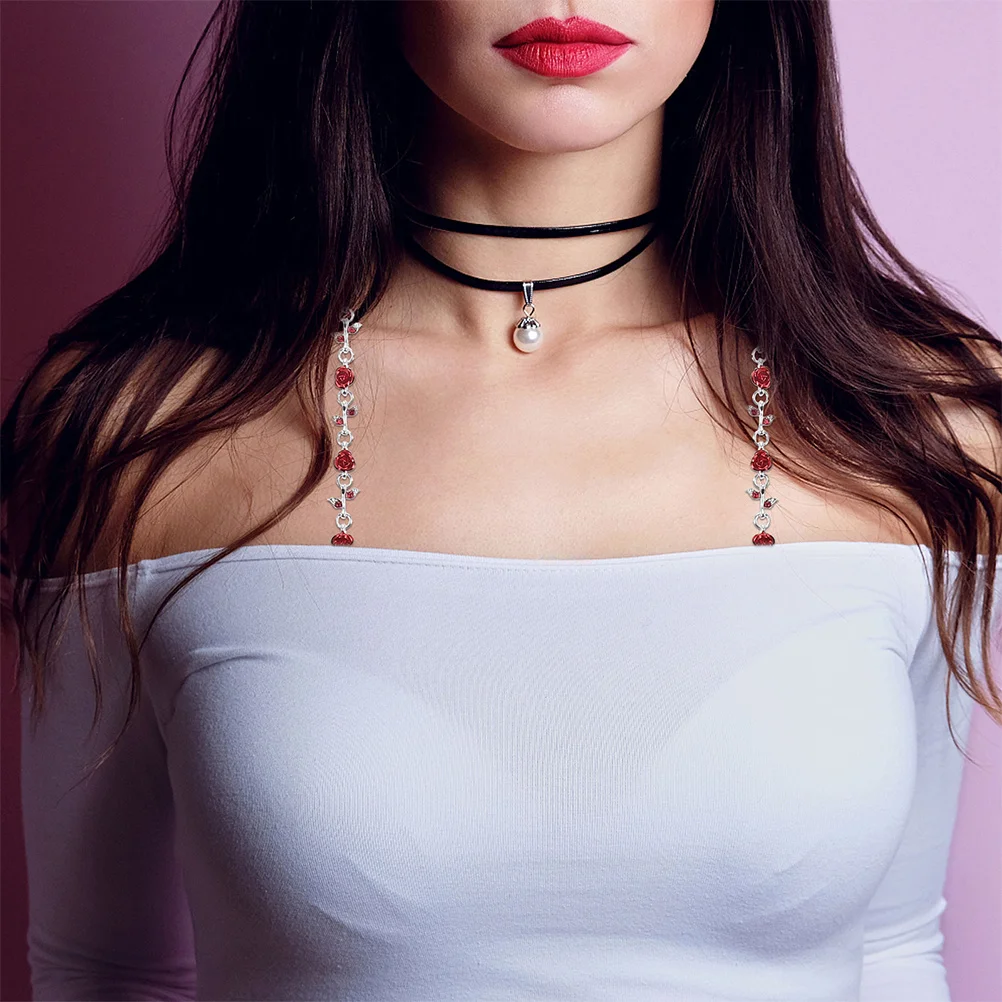 

1Pair Rhinestone Rose Flower Women's Bra Straps Anti-Slip Adjustable Decorative Shoulder Strap Comfortable Support Daily Wear