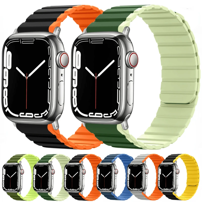 

Silicone strap for Apple watch 9 8 7 45mm 41mm 6 5 4 3 SE 44mm 42mm 40mm SmartWatch magnetic wriststrap for iWatch Ultra/2 49mm