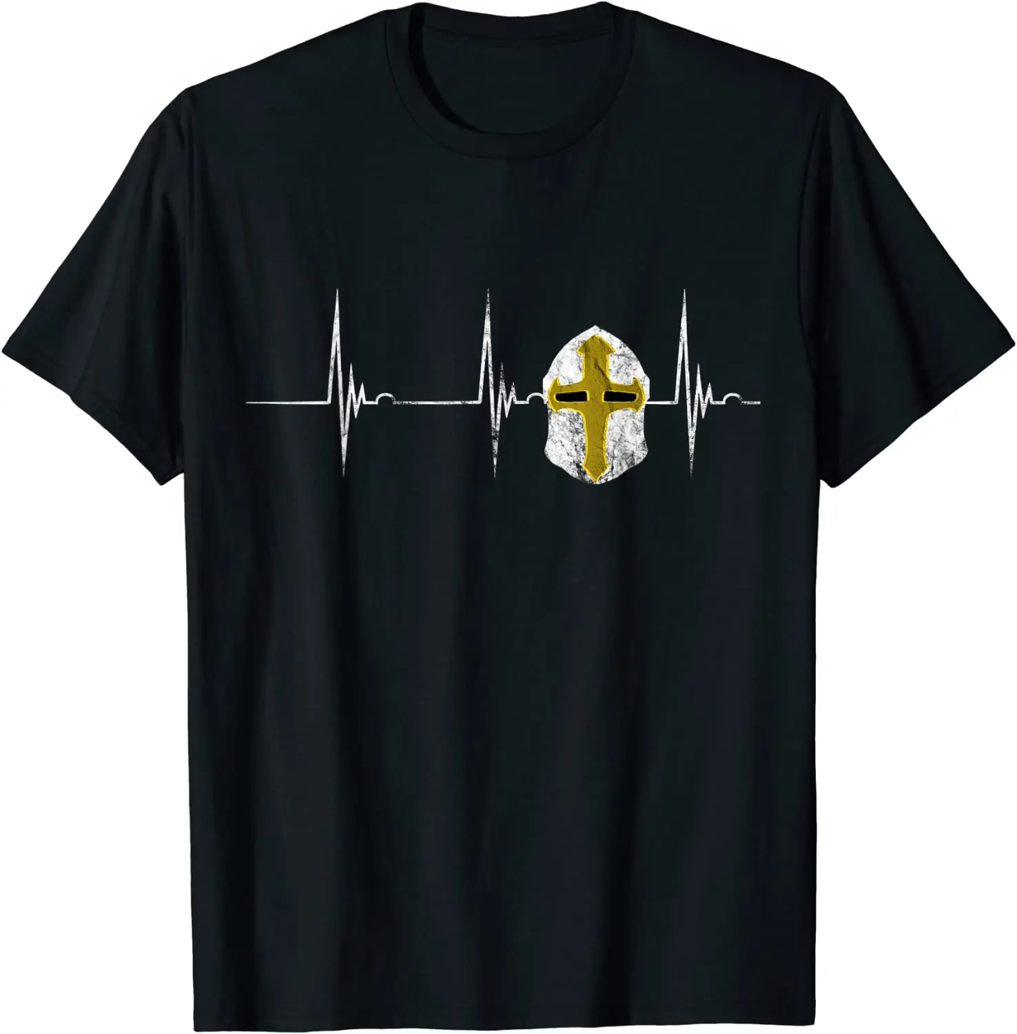 Crusader Knights Templar Helmet Heartbeat EKG Pulse Warrior  T-Shirt New 100% Cotton Short Sleeve O-Neck T-shirt Casual Mens Top