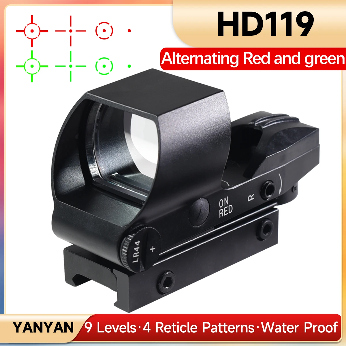 

HD119 Red Dot Sight Reflex 4 Reticle Tactical Optical Riflescope Hunting Red Green Dot Scope for 20mm Rail Tactical Accessory