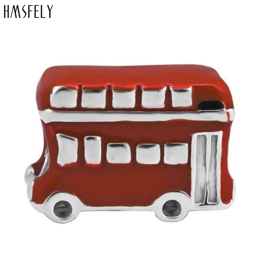 HMSFELY Double decker red bus Beads For Charm Women Bracelet Jewelry Making Accessories Bead 316l Stainless Steel Beads