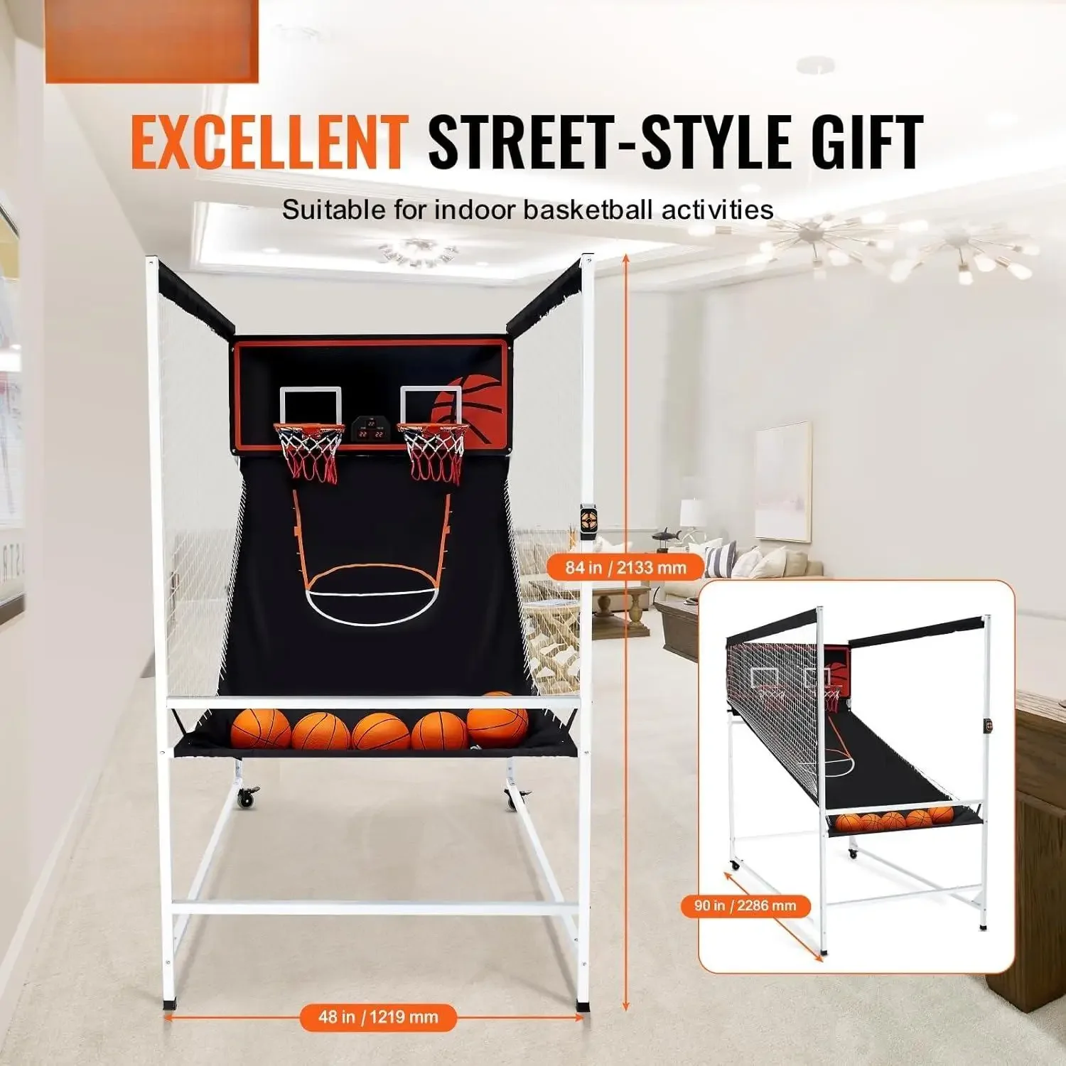 Basketbal Arcade Game Indoor, 2-speler indoor basketbalspel, Home Dual Pop- A-Shot Sport met ballen, 8 spelmodi, Electroni
