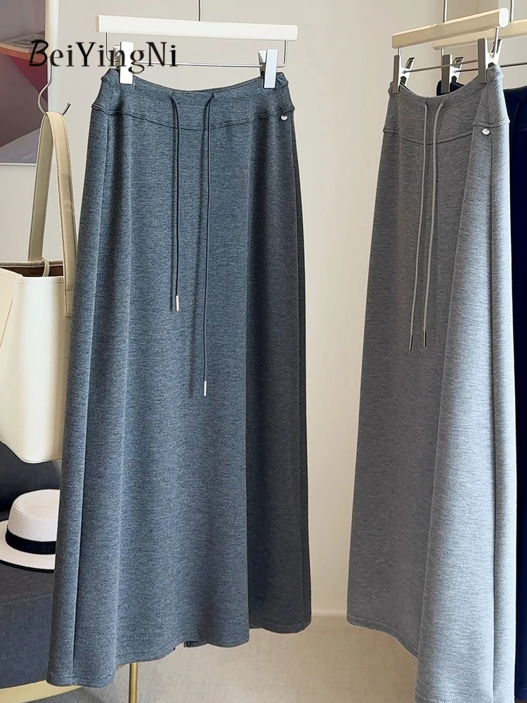 

Beiyingni Spring Autumn Women Straight Skirt New Fashion Casual Slim Fit Elastic Waist Split Long Mid-calf Skirts Female Faldas
