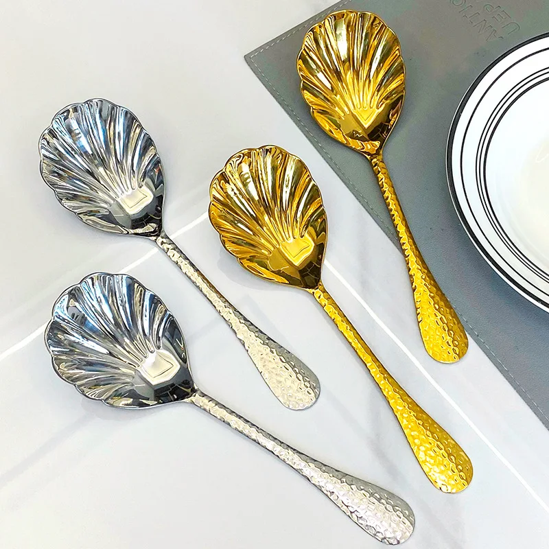 18/10 Hammer patterned Shell Spoon Heavy duty Stainless Steel Public Spoon Restaurant Hotel Dining Large Soup Spoon
