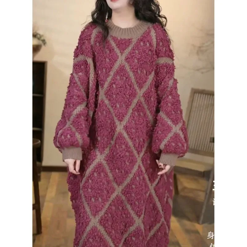 Plus-size Women's Dress Light Luxury Color Match Autumn and Winter New Style Warm Thickening Type Nightdress Can Be Worn Outside