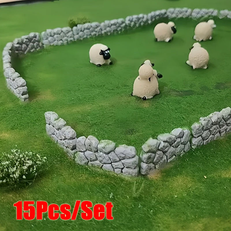 15Pcs Artificial Stone Wall Miniature Model Resin Architectural Decoration For Model Gardens DIY Miniature Landscape Scene