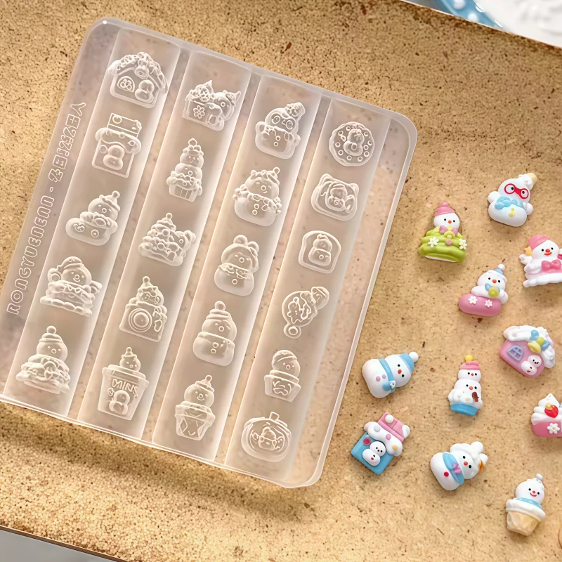 Niedliche Cartoon 3D Silikon Nagelkunst-Form Hund Pinguin Katze Schneemann Kuchendekoration DIY Transparente Weiche Form für Bastelarbeiten